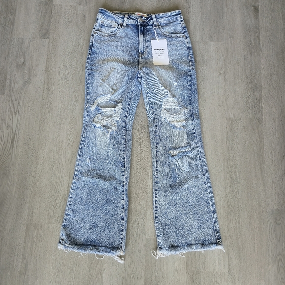 Risen Jeans Light Blue Acid Wash Distresses Flare Jeans - Picture 8 of 8